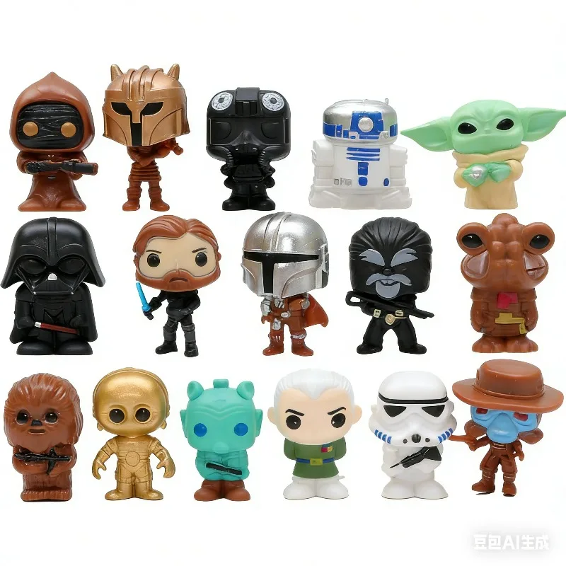 

16 PCS/Set Star Wars Anime Mandalorian Cute Figure Action Force Awakens Black Series Darth Vader Mini Toys Model Kids Gift 3-5cm