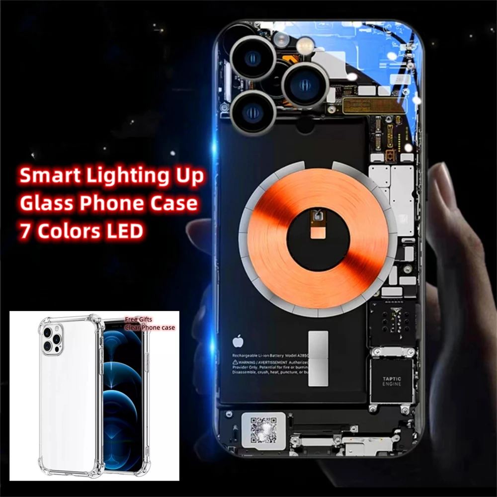 Circuit Board Internal File Design Sound Control LED Flash Cases For iPhone 16 15 14 13 12 11 Pro Max XR XS Plus SE With Gift