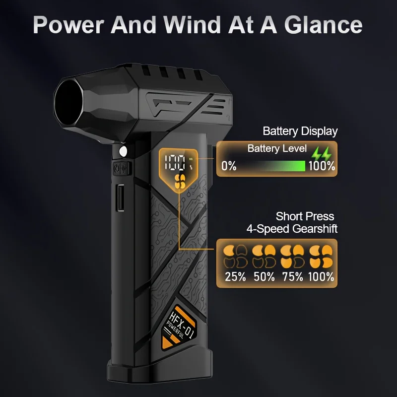 ポータブルハンドヘルドジェットファンターボファン強力送風機、スノーバイオレントファン、usb充電式、車の清掃、カーボンブラシに最適