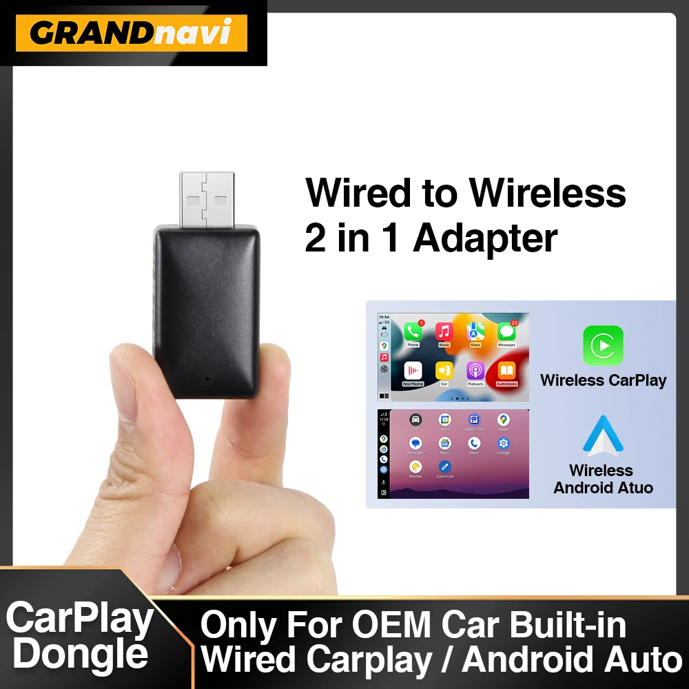 GrandNavi 2025 Wireless Adapter CarPlay Android Auto Dongle Smart Mini BOX Plug BT WiFi Universal For VW Nissan Toyota Bens Ford