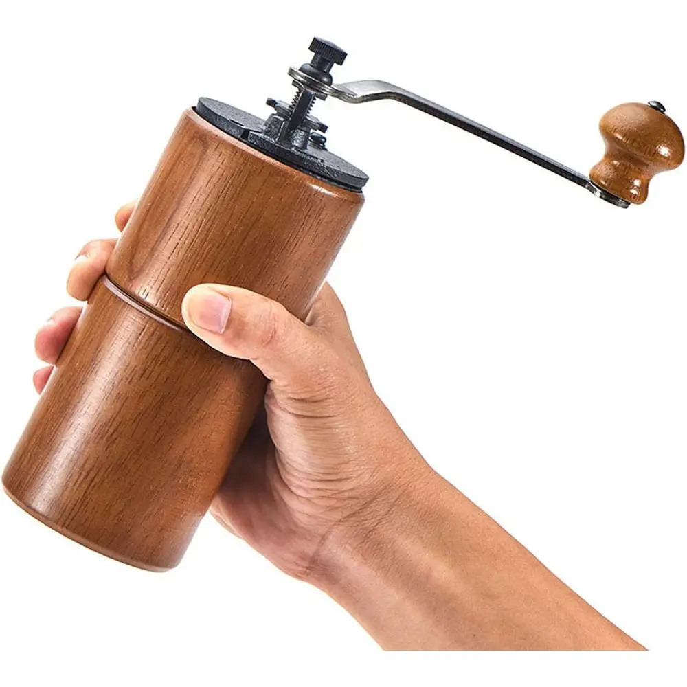 

Hand Crank Ceramic Burr Coffee Grinder, Adjustable Settings for Precision Brewing, Compact for Travel and Camping, Dark Wood
