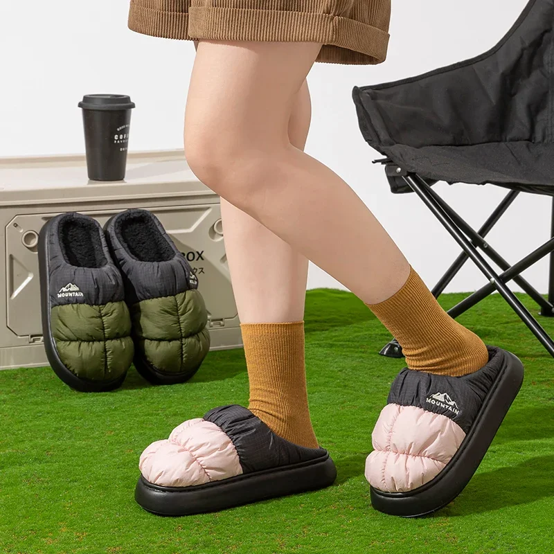 سميكة وحيد أسفل مقاوم للماء النساء النعال موضة مزيج اللون عدم الانزلاق أحذية قطنية امرأة مريح في الهواء الطلق أفخم شبشب شتوي دافئ #5