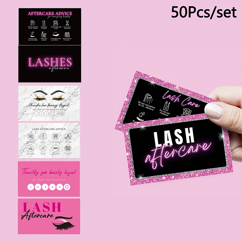 【3CS99】50Pcs Eyelash Business Card Lash Extension Aftercare Project Small Lash Business Card Loyalty Customer Card