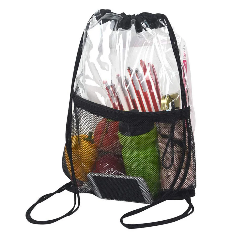 2Pcs Waterproof Drawstring Transparent Travel Pouch Clear Toiletry Organizer Bag for Beach Pool Gym Swimming Storage Mesh Sports