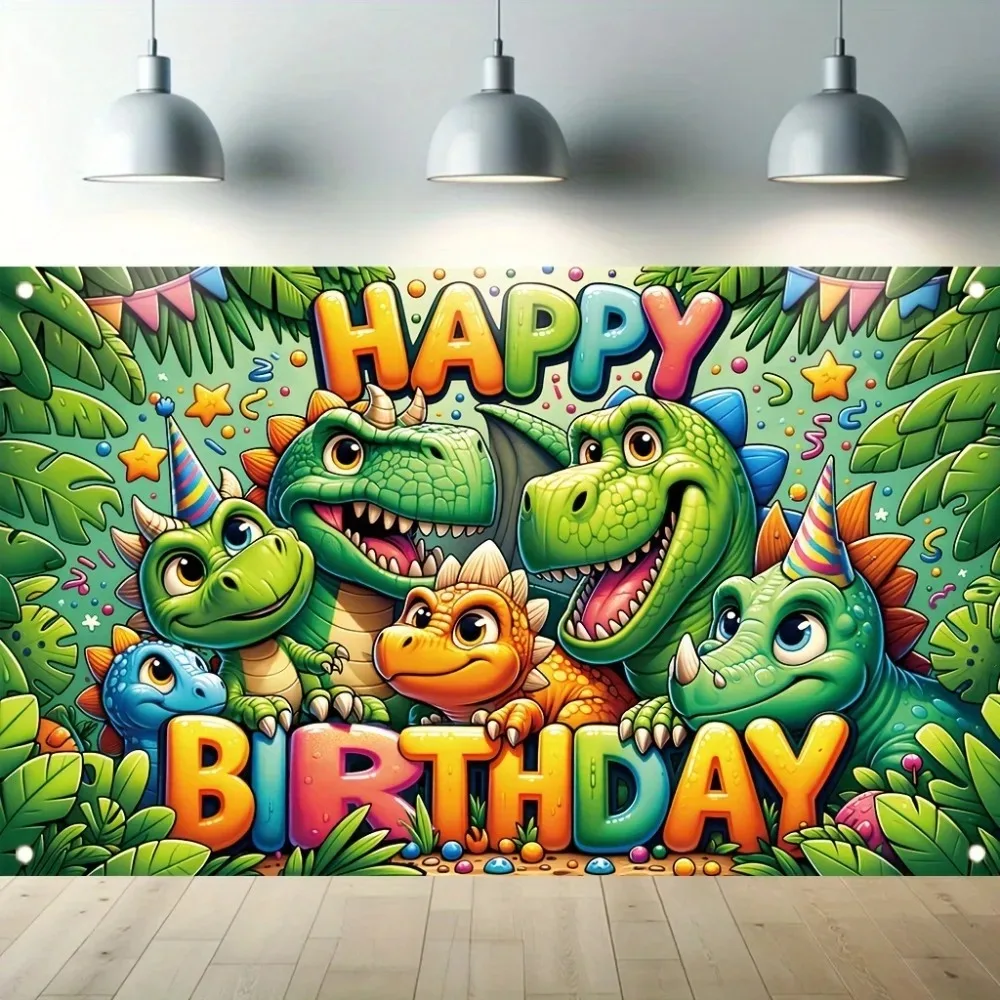 Dinosaur Happy Birthday Background cloth Traditional decoration Holiday Heritage Office cultural banner Photo booth props