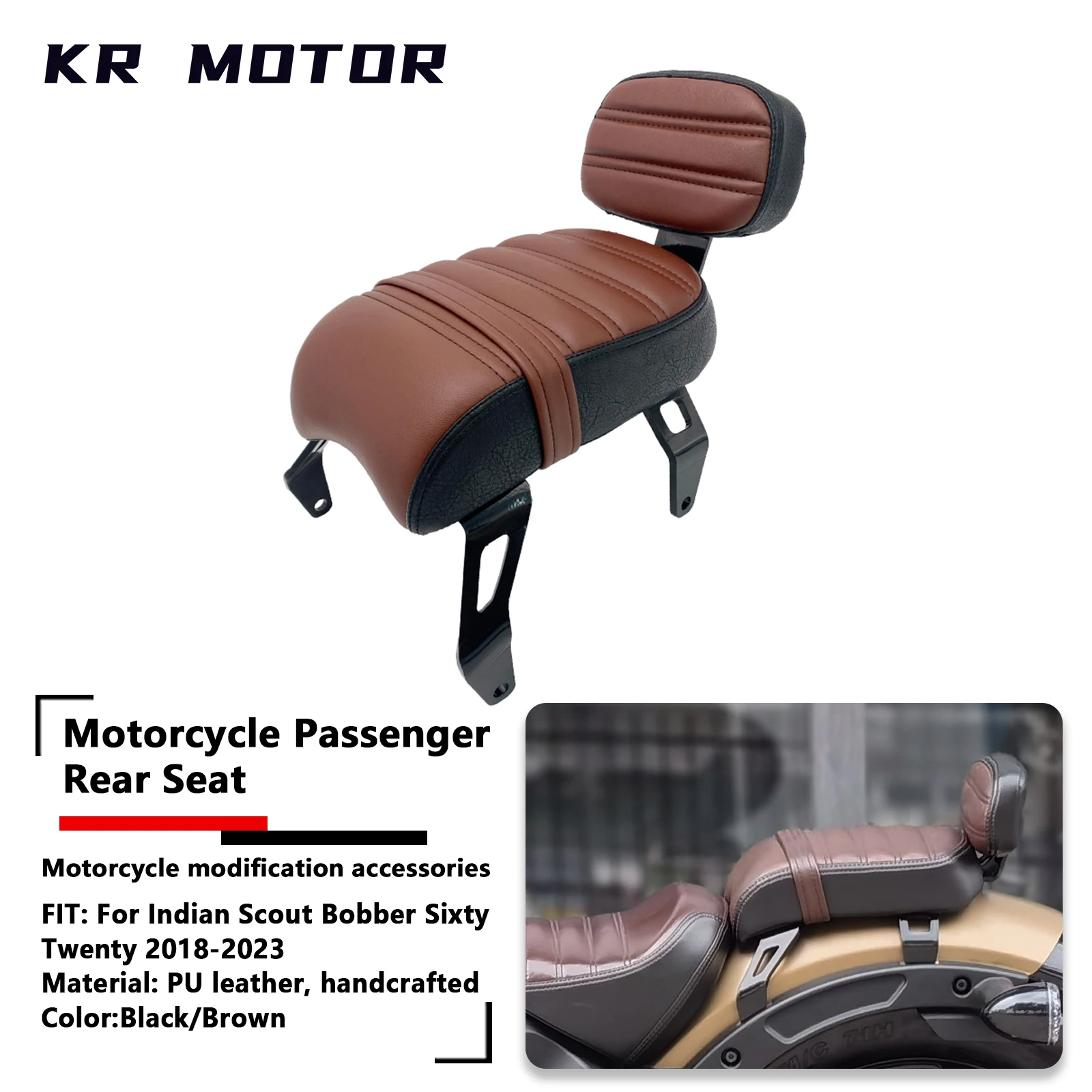 

Fit For Indian Scout Bobber Sixty Twenty 2018-2023 Motorcycle Seat Passenger Pillion With Detachable Rear Backrest Sissy Bar