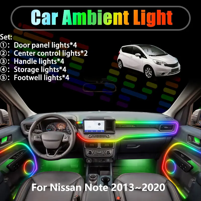 

For Nissan Note 2013~2020 E12 Versa MK2 2/18 in 1 Car ambient lighting Led trunk interior led lights USB RGB Ensemble Streamer