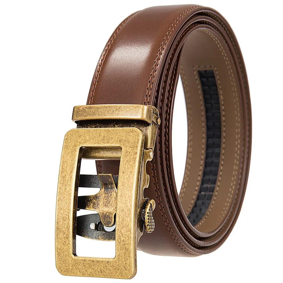 2025 Brand Fashion Men Genuine Leather Belt Automatic Buckle Luxury High Quality Business Strap Male 3.5cm Width cinturones B945
