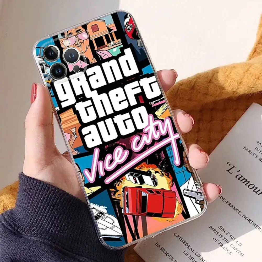 GTA 6 G-Grand Theft A-Auto جراب هاتف سيليكون لينة آيفون 17 16 15 14 13 12 11 برو ماكس بلس X غطاء