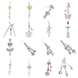 Dainty Beaded Keychain Acrylic Alloy Phone Pendant Colorful Bead Keyring Fashionable and Unique Gift for Women Girls