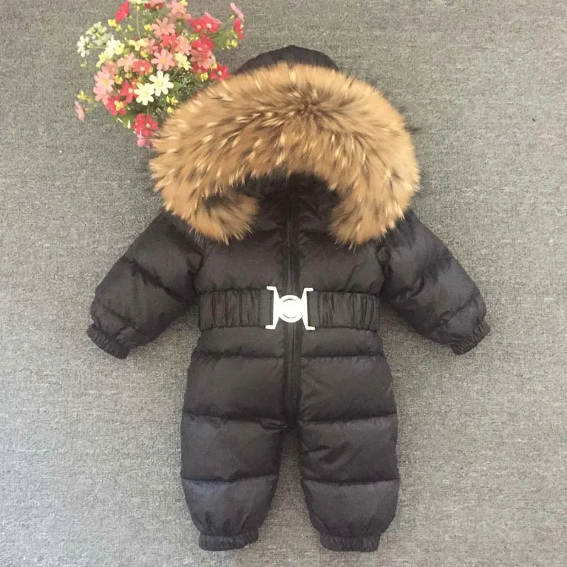 

Luxury Raccoon Fur Winter Warm Toddler Bodysuits Baby Girls Boys Jumpsuits Outfit Child Coat Real Fur Children's Overalls Kids