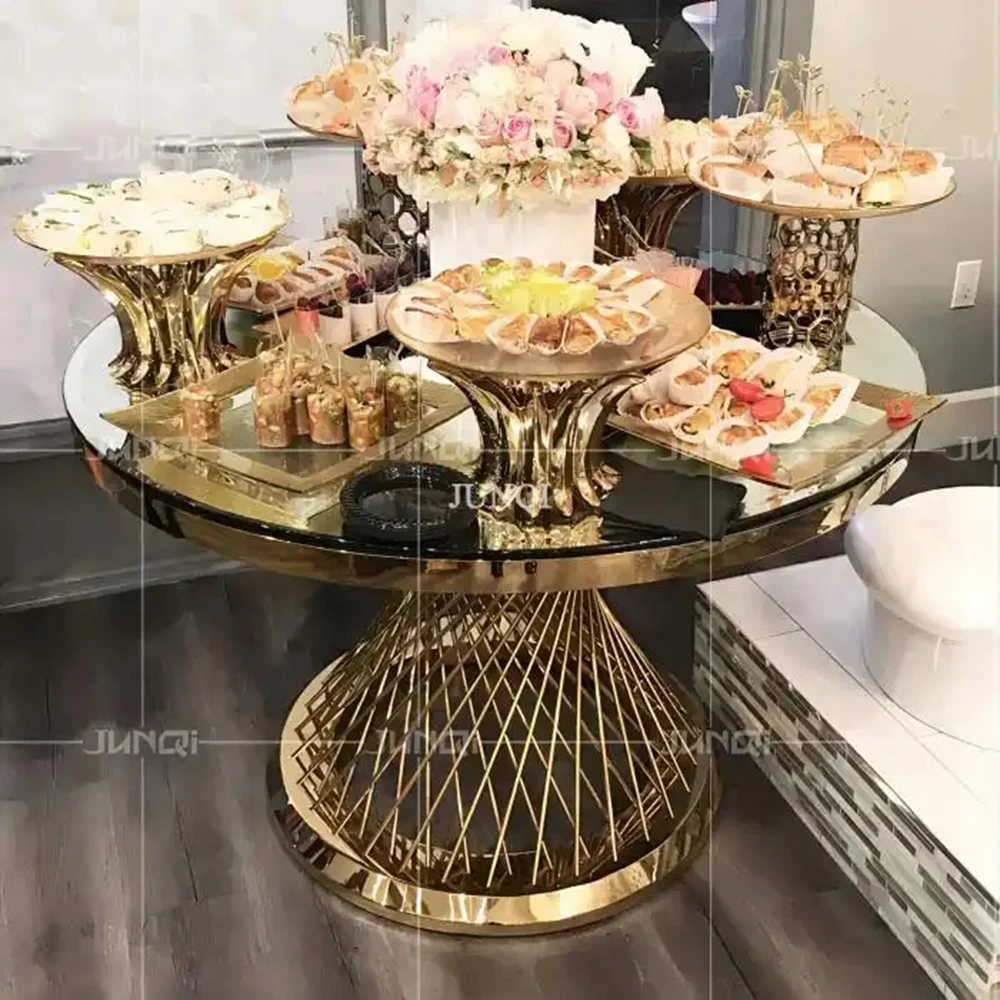 

Modern gold frame stainless steel mirrored cake stand set for dessert table wedding decoration cake table 312