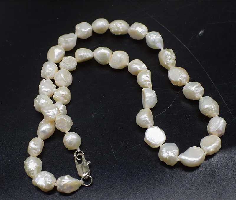 

freshwater pearl baroue white necklace 16inch nature unique shape 8-12mm