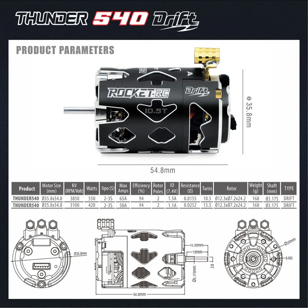 Surpass Hobby Rocket-RC 540 6.5T 8.5 10.5T 13.5T DRIFT Sensored Brushless Motor for 1/10 RC Racing Car