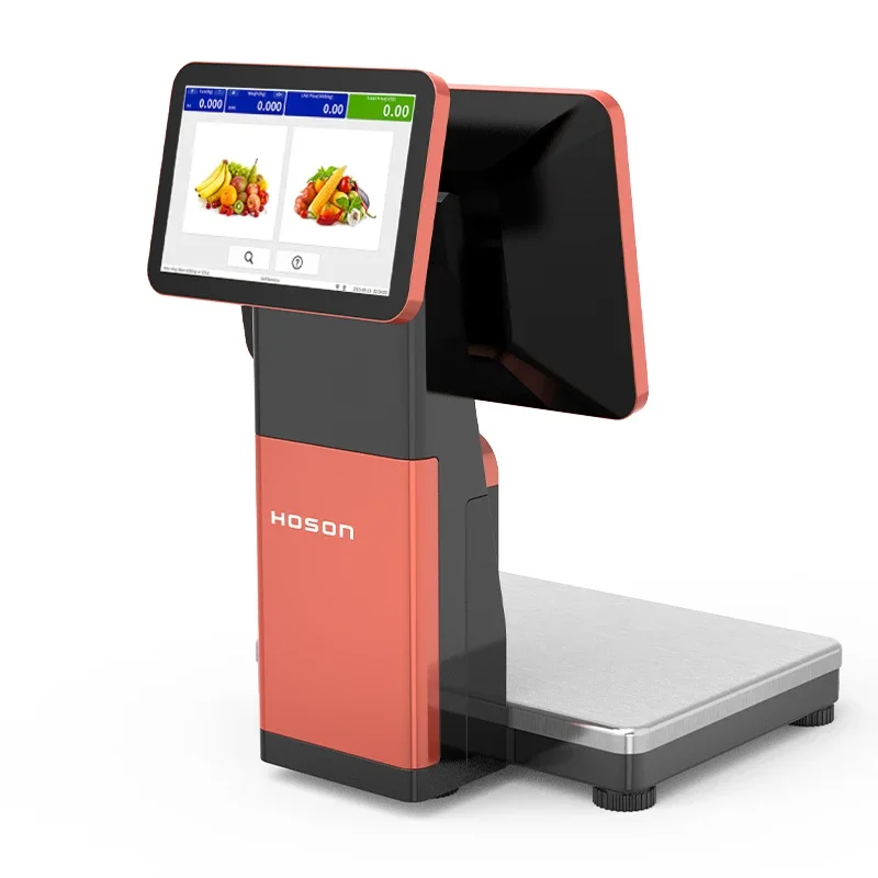 Digital Supermarket Scale Dual Touch Screen AI Label POS Scale With AI Camera For Fresh Food Market Weighing Scale