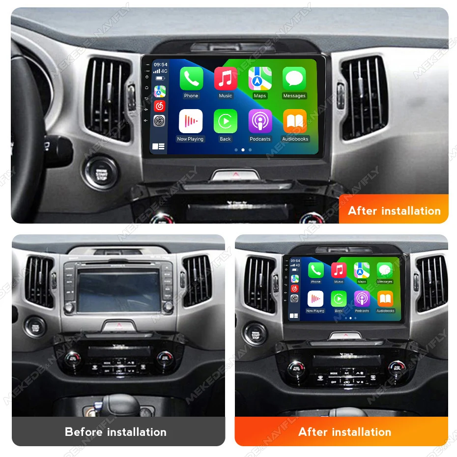 MEKEDE & Navifly 2DIN Android 14 Wireless Carplay Car Multimedia Video Player For KIA Sportage 3 2010-2016 WIFI GPS FM Autoradio