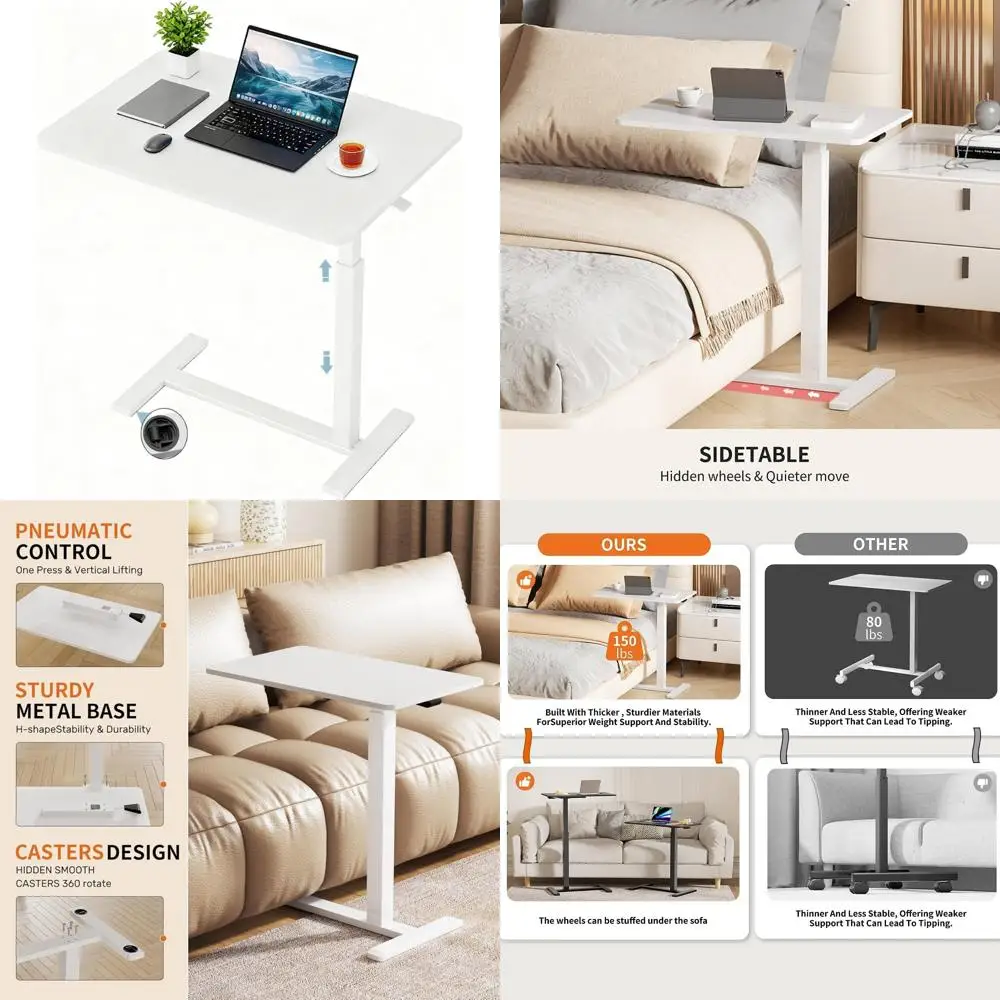 

Прикроватная тумбочка на колесиках с регулируемой высотой для кресел, белая, идеально подходит для домашнего и больничного использования