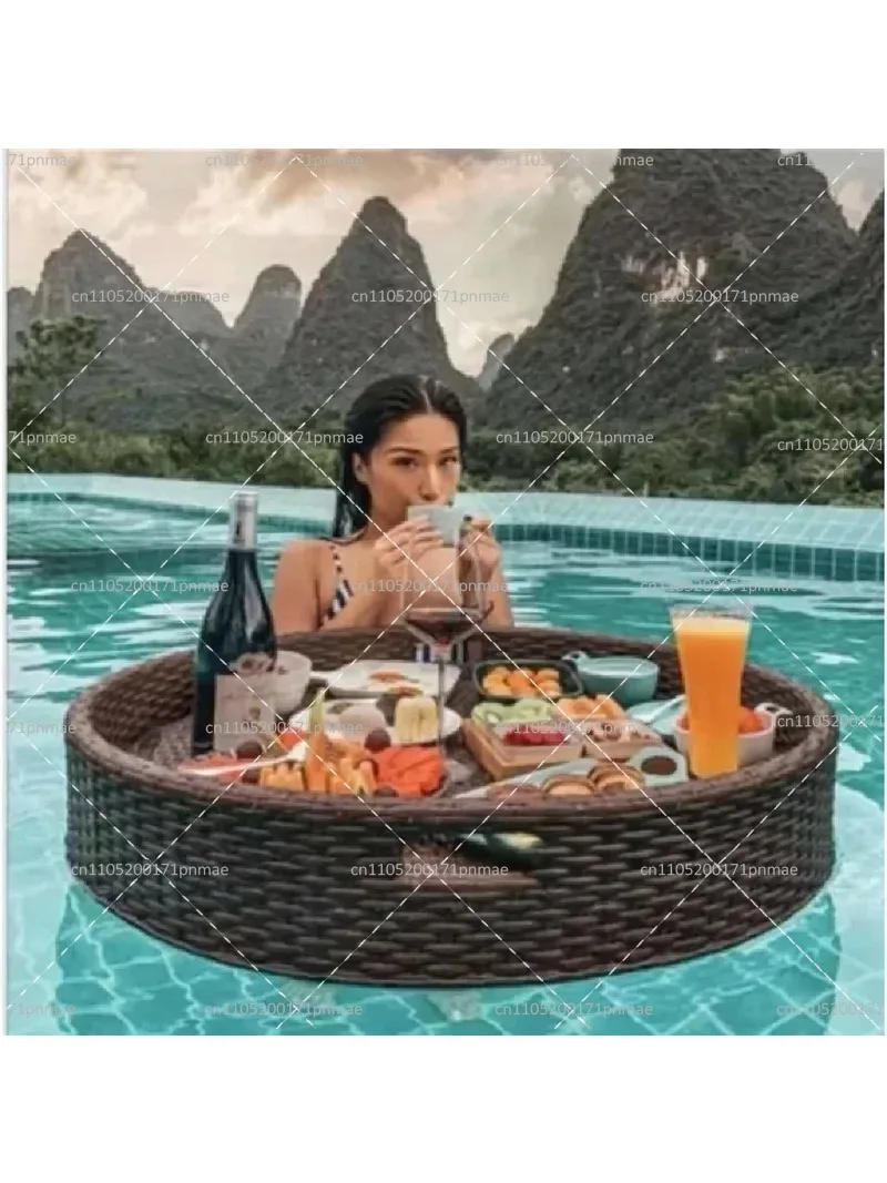 Floating Rattan Tray for Pool, Breakfast, Afternoon Tea, Dinner Plate, Hotel Rattan Basket