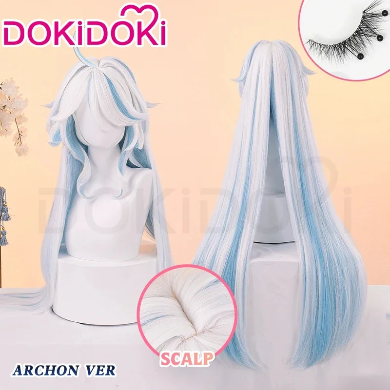 Focalors-Perruque de jeu Genshin Impact, DokiDoki Fontaine Hydro God Archon, cheveux longs bleus pour femmes, 100cm, en stock