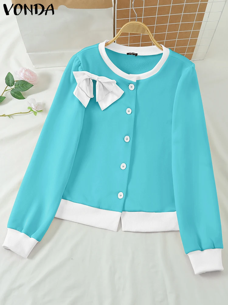 

2025 Casual Loose Autumn Blouse Women Elegant Long Sleeve Shirts Splicing Bohemian Bow Tie Tops Blusas Oversized VONDA