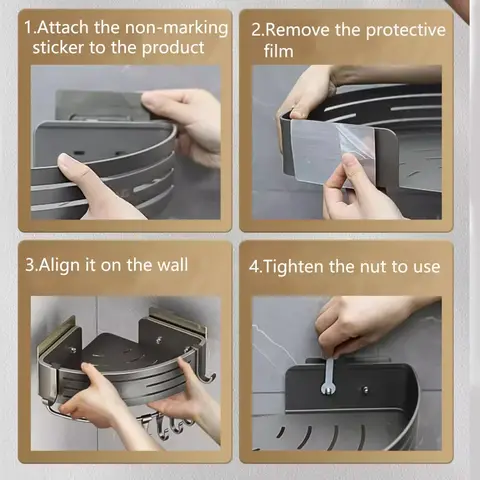 1-2 पीस शावर कॉर्नर शेल्फ तौलिया बार हुक स्पेस के साथ एल्युमीनियम बाथरूम शेल्फ ड्रिलिंग के बिना शैम्पू होल्डर बाथरूम एक्सेसरी 10 best sales कोने की शेल्फ बाथरूम - №4