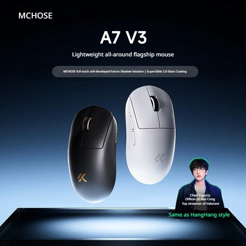 MCHOSE A7 V3 Ultra+ 50000DPI 750IPS 8K Polling Rate Wireless Gaming Mouse PAW3955 Lightweight Nordic 54L15 Super Glide Coating