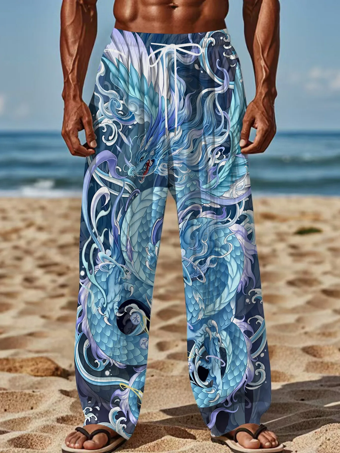 Pantalons longs fluides pour enfants et adultes avec motif nuage d'eau et dragon imprimé en 3D pour les trajets quotidiens et le tourisme