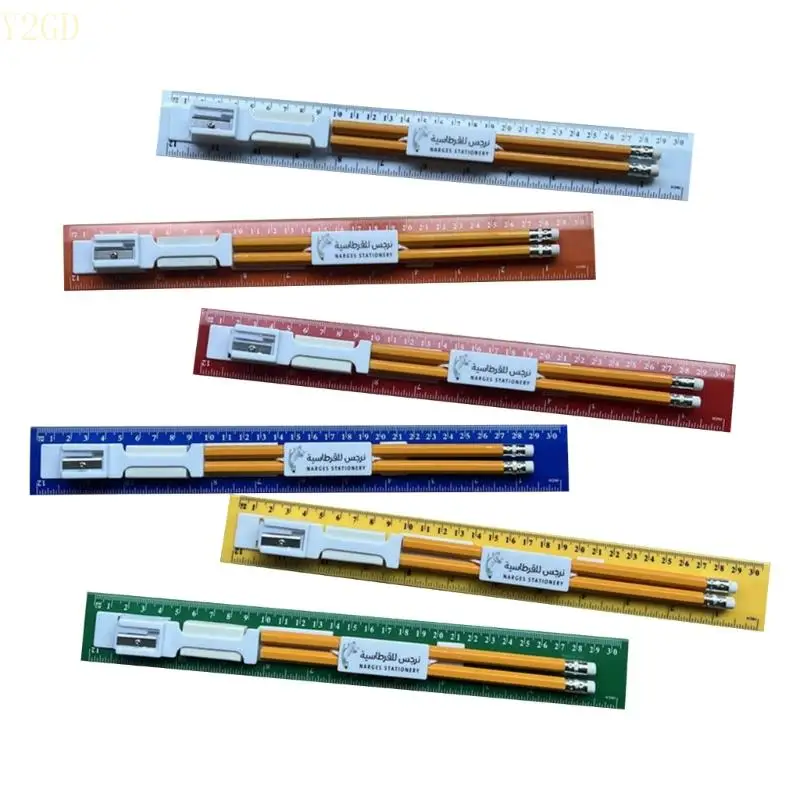 Y2GD 5 Sets All-in-One 30cm Ruler with Pencil Sharpener and Writing Supplies