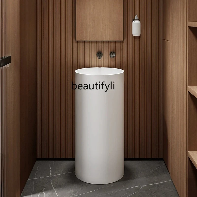 

White artificial stone face wash basin Integrated floor-to-ceiling countertop hotel hand wash column basin