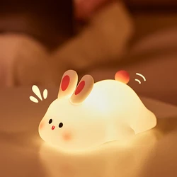 Veilleuse en silicone avec grand visage de lapin pour enfants, dessin animé mignon, lampe douce, toucher, sommeil, décoration de chambre, cadeau