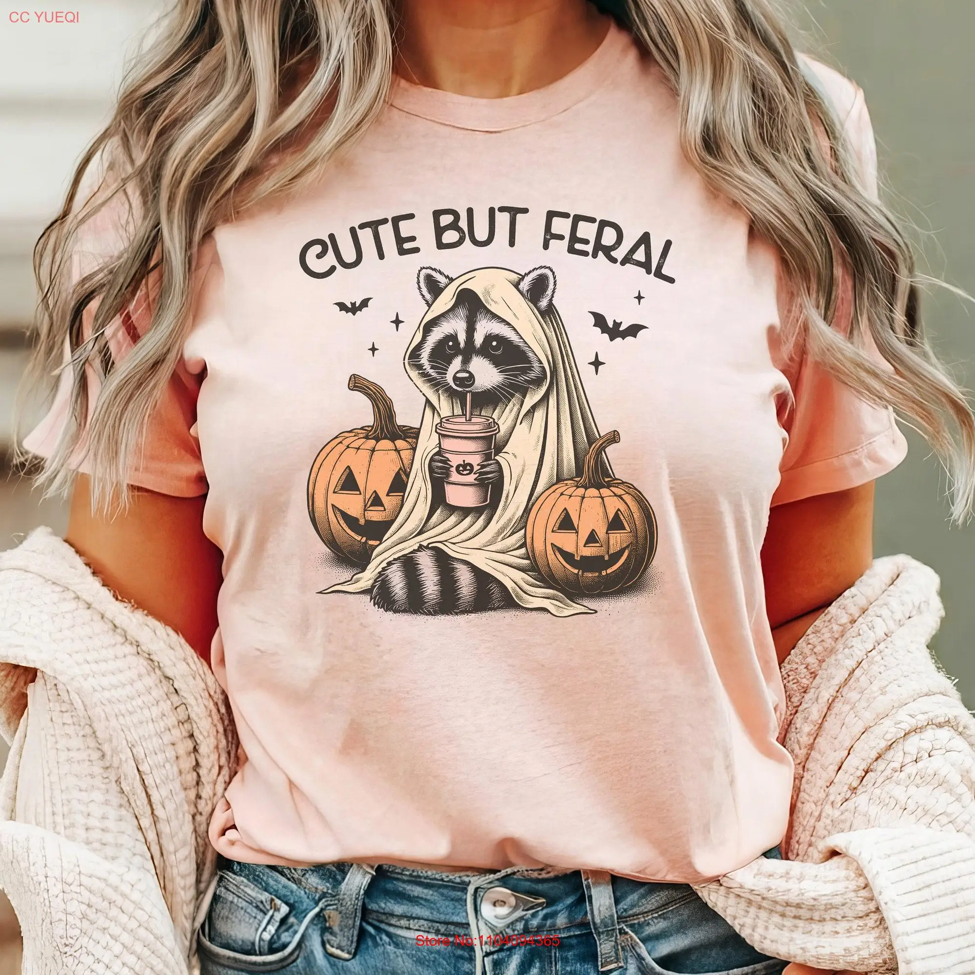 Cute But Feral Racoon Halloween SweaT T Shirt Raccoon For Fall Lovers Spooky Season Sweater Autumn Trash Panda Critter