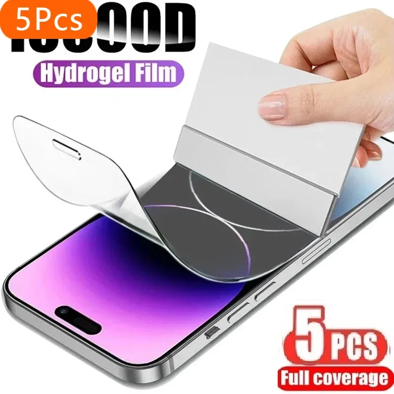 

5PCS For Apple iPhone 15 Plus 15 Pro Max Clear Screen Protector Soft Hydrogel Protective Films Not Glass