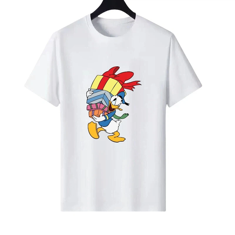 

Disney Mickey Mouse Christmas Pattern Woman Round Neck Parent-Child Clothing White Retro Top Short Sleeves T-Shirt Sweatshirts