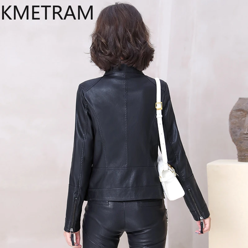 KMETRAM-Chaqueta De piel De oveja auténtica para mujer, traje De motocicleta, abrigos cortos, primavera y otoño, 2024