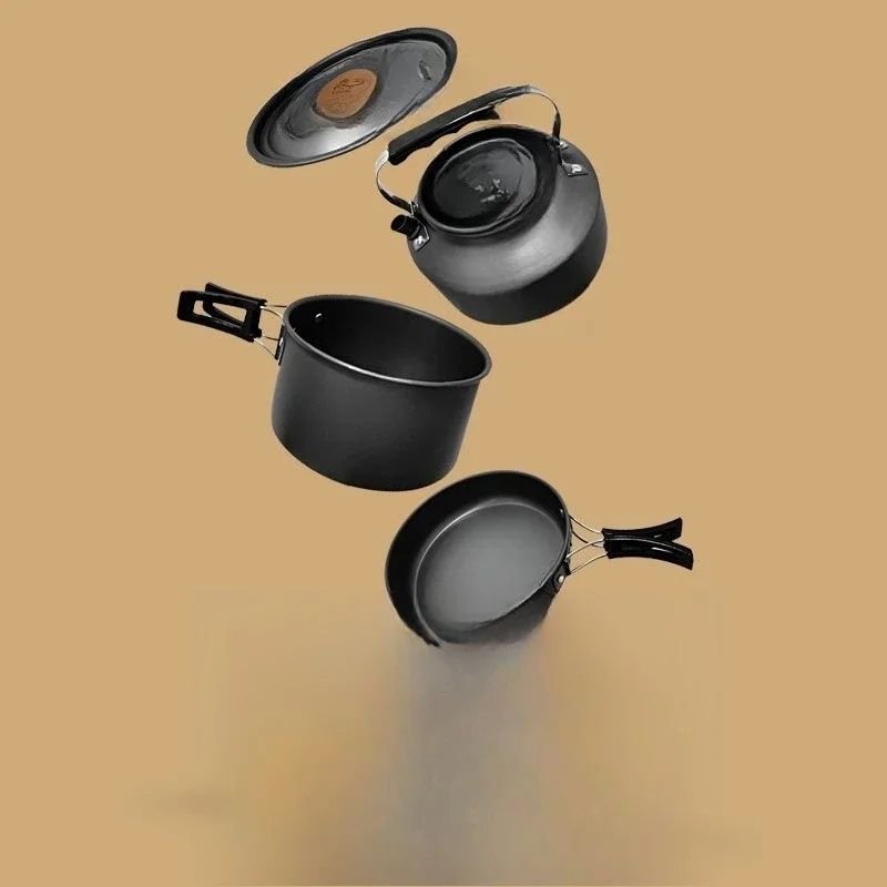 Outdoor pots and pans three-piece cooking pot kettle, lightweight equipment picnic camping cooker