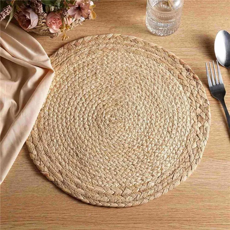 مجموعة مفارش BAAJ-Boho مكونة من 12 قطعة - مفرش أطباق منسوج يدويًا، مفرش طاولة مستدير لطاولة الطعام والمطبخ مقاس 13 بوصة #4