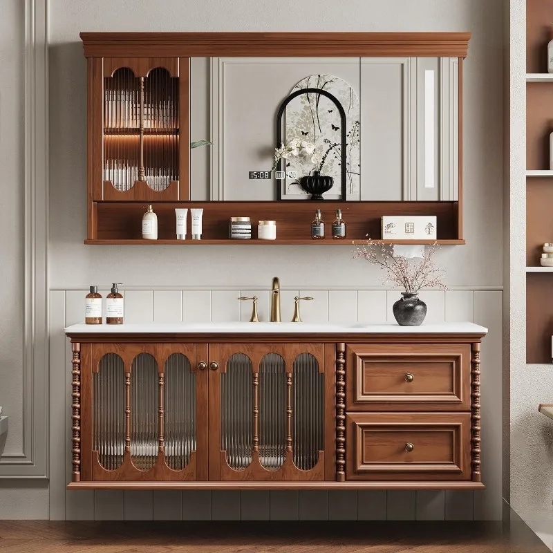 

French retro medieval style bathroom cabinet combination American bathroom hot bending integrated washbasin washbasin cabinet