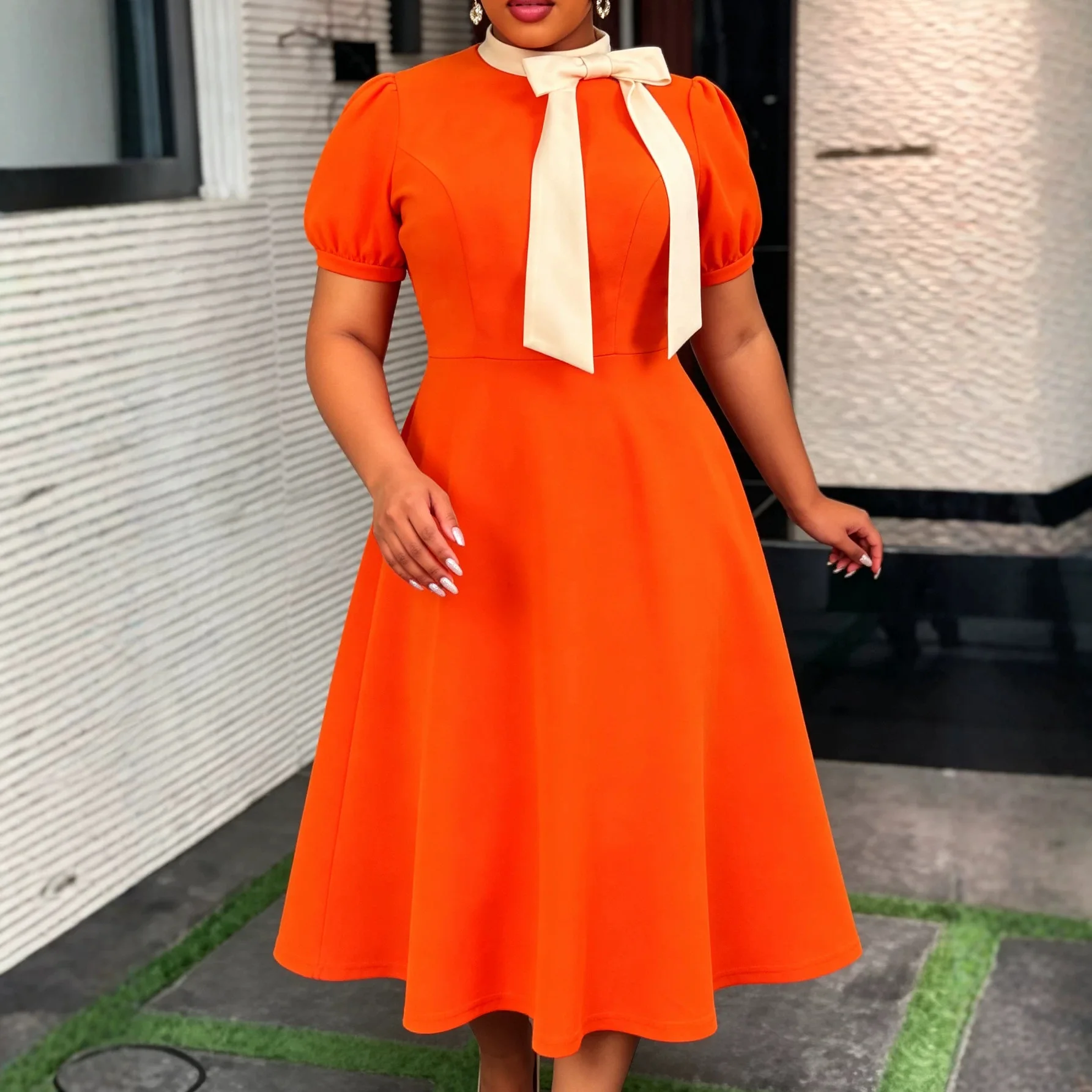 

Africa Clothing Long Dress Women Gown Dresses A Line Vestidos Y2k Streetwear Puff Sleeve Tight Waist Bow Splice Party Night Work
