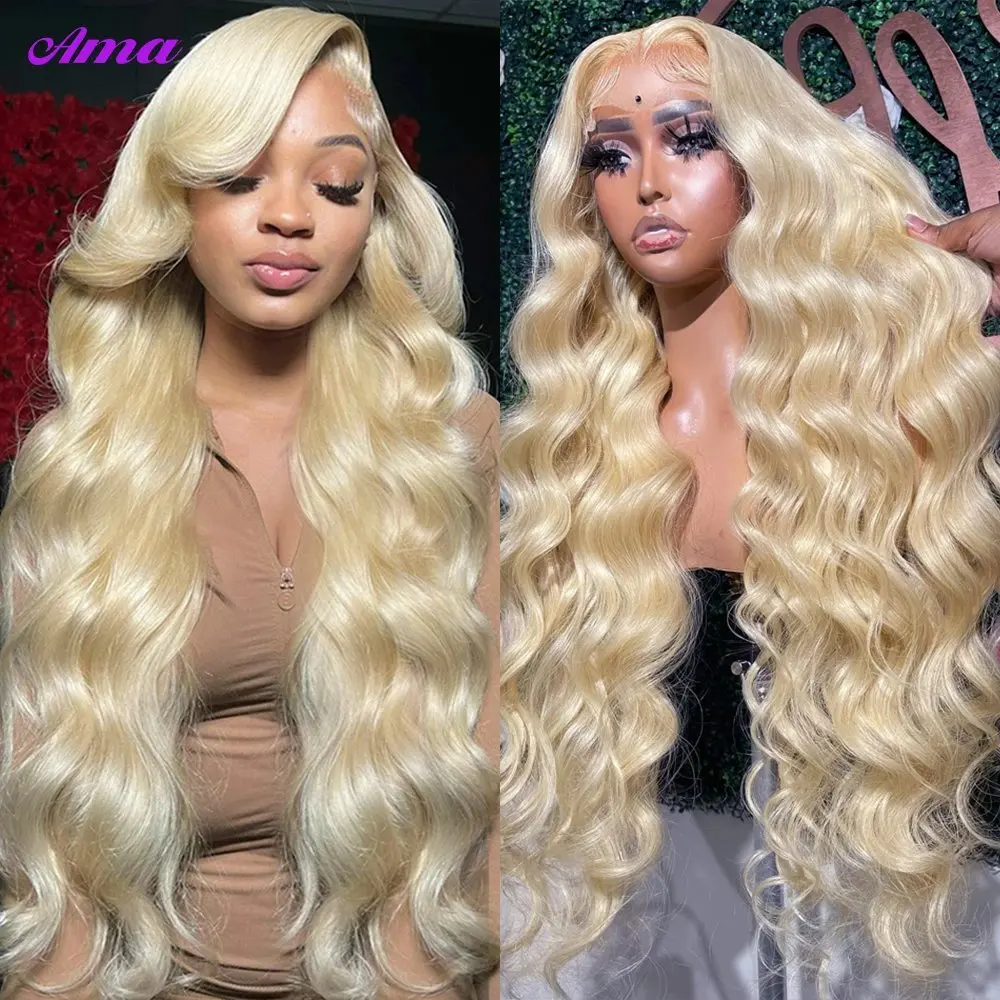 Blonde 613 HD Lace Wig 13x6 Human Hair 13X4 Frontal Blonde Colored Body Waves Glue-Free Waves 36 Inch Wig 150 Density