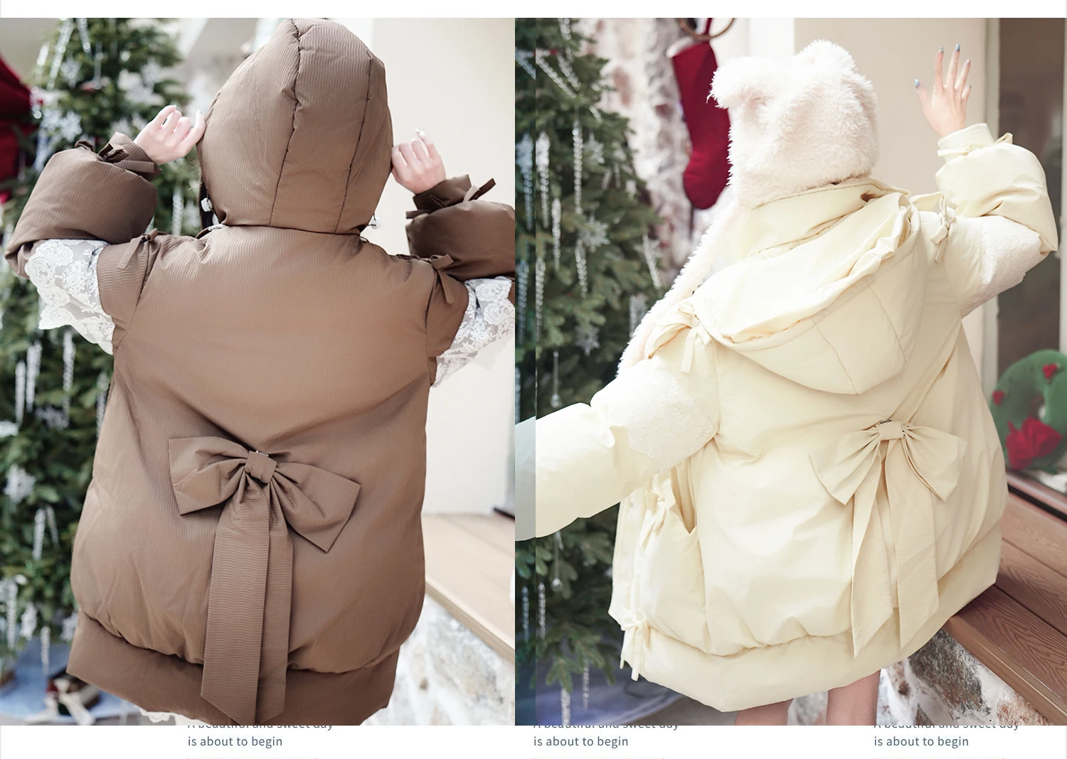 เสื้อโค้ทผ้าฝ้ายมีฮู้ดสำหรับผู้หญิง สไตล์น่ารักหวานๆ แต่งลูกไม้ ปักลายโบว์ อุ่นสบาย ทรงหลวม ใส่ได้หลายโอกาส สไตล์คาวาอี้ เหมาะสำหรับฤดูหนาว