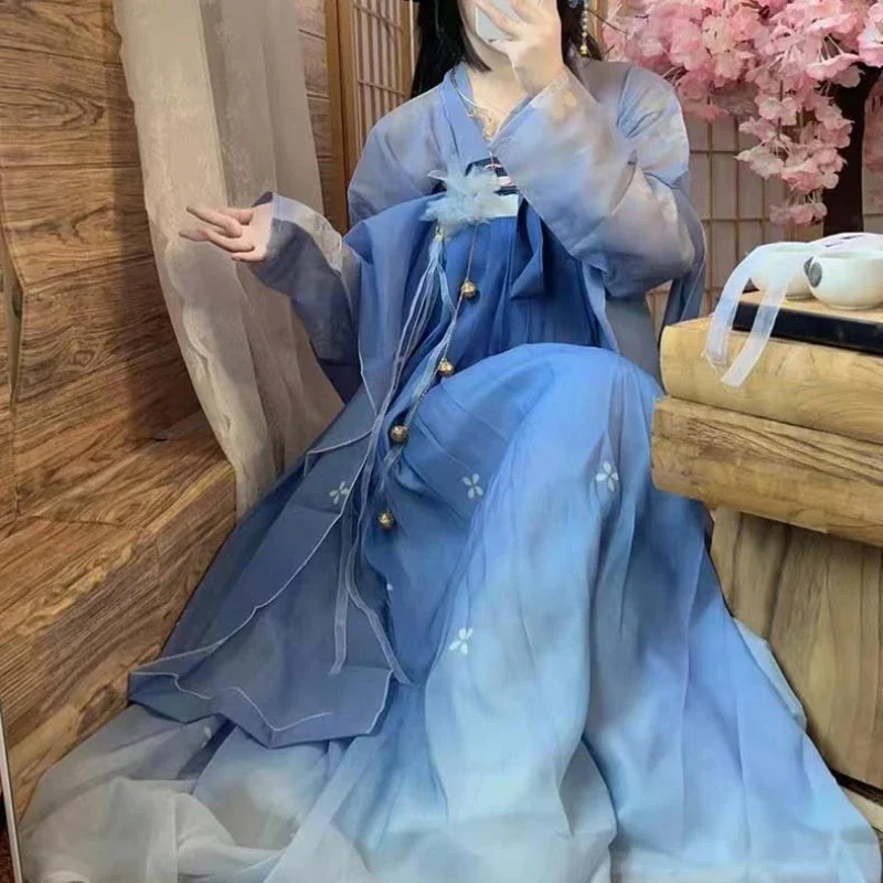 Chinese Style Ancient Traditional Hanfu Dress Sets Vintage Women Floral Embroidery Princess Costumes Female Dance Party Dresses
