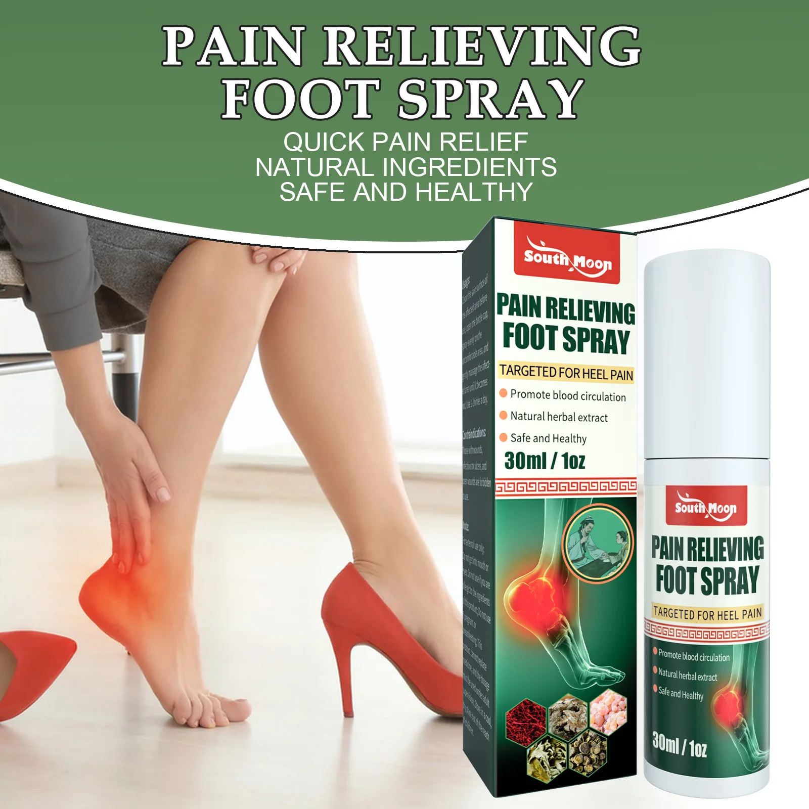 South Moon Heel Pain Spray Rapid Relief Feet Calcaneal Bone Tendonitis Fasciitis Achilles Counterpain Relief Heel Spur Treatment