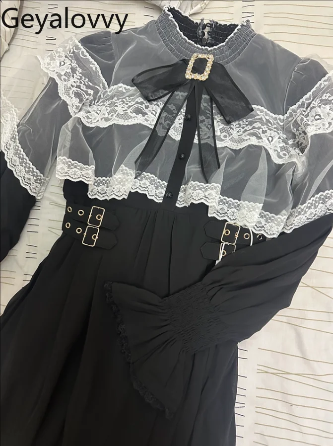 

Mine Rojita Cape Stand-up Collar Waist Long Dress Autumn New Sweet Girls Solid Color Shawl Elegant Long-sleeved Dresses