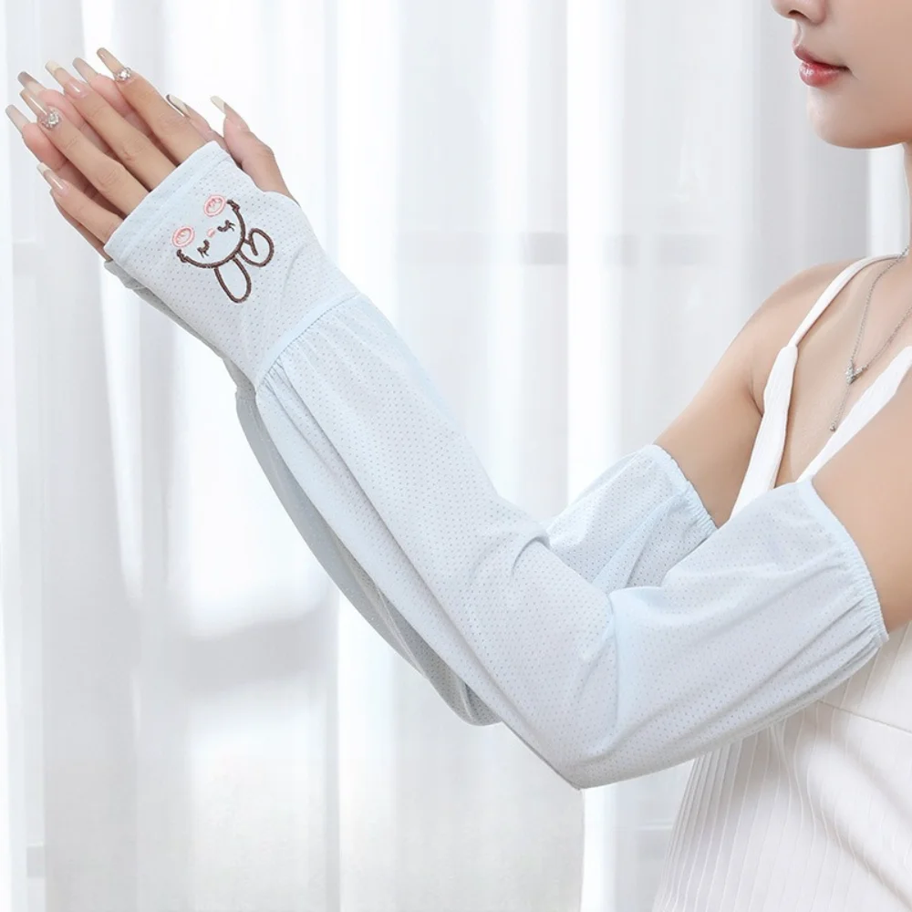 

Ladies Summer Ice Silk Loose Outdoor Sun Protection Sleeve Covers Cartoon Rabbit Design Breathable Mesh Large Size UV Protection