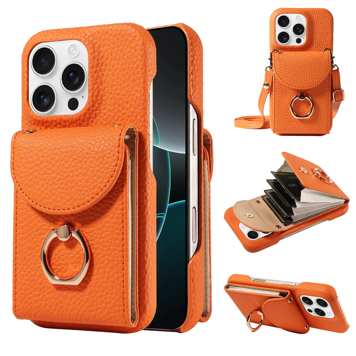 Kunstleder-Handyhülle für iPhone 17e 16 15 14 13 12 11 8 7 Pro Max Pro Plus Multifunktionale Handyhülle mit Schlaufe, Ständer und Kartenfach