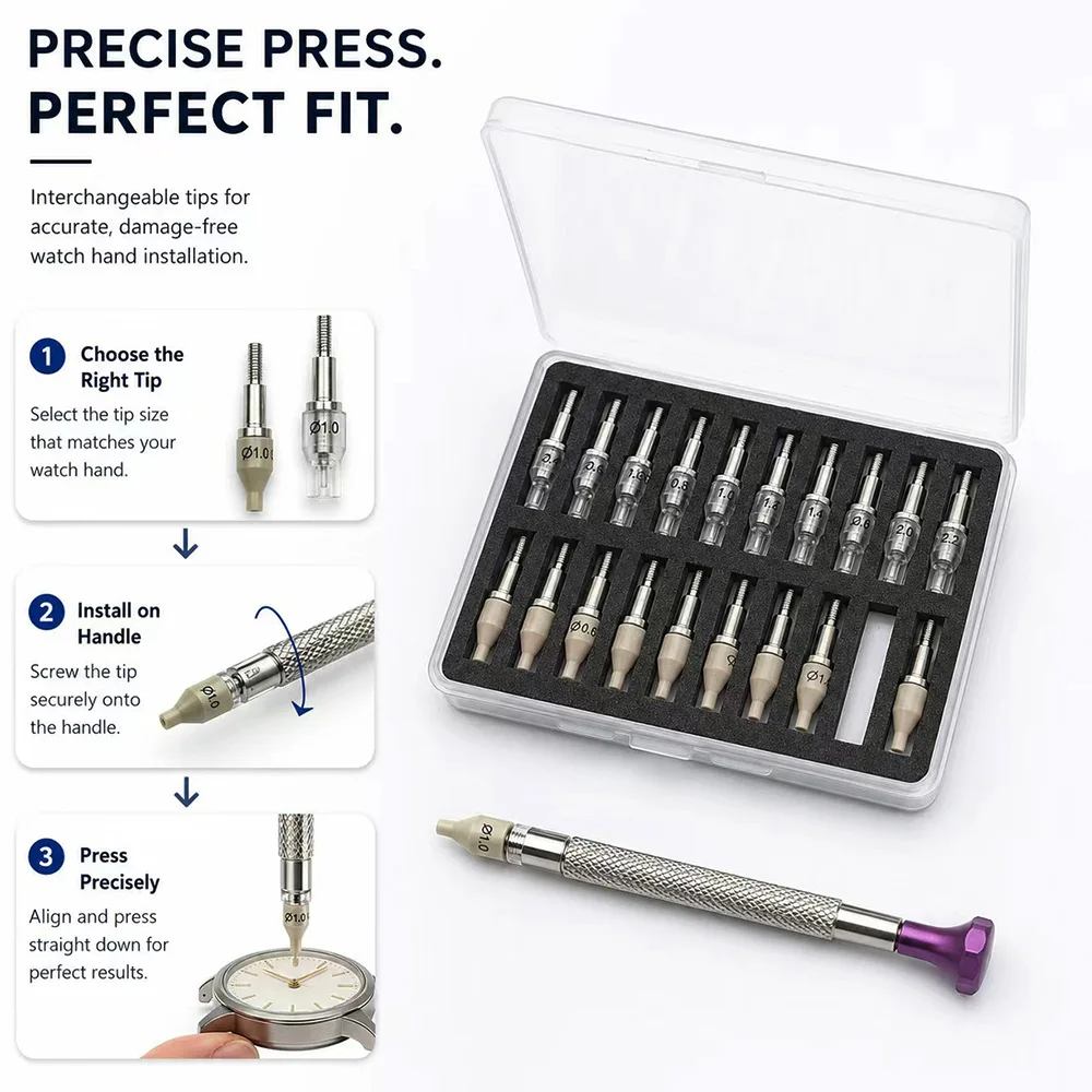 21pcs/1SET Watch Hands Fitting Setting Presser Pusher Setter PEEK Watch Needle Holder Watch Repair Tool for Watchmakers