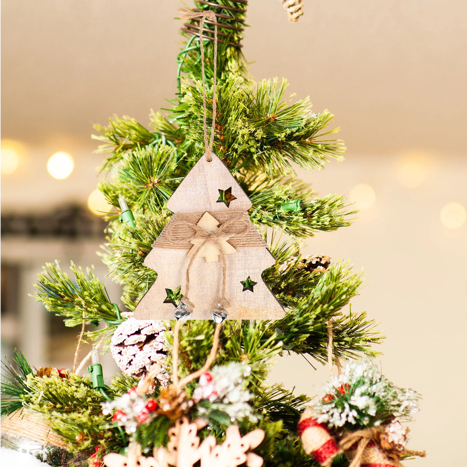 

6 Pcs Christmas Tree Hanging naments Wooden Five pointed Star Elk Gloves Socks Small Charms Xmas Decorations Home Garden Craft