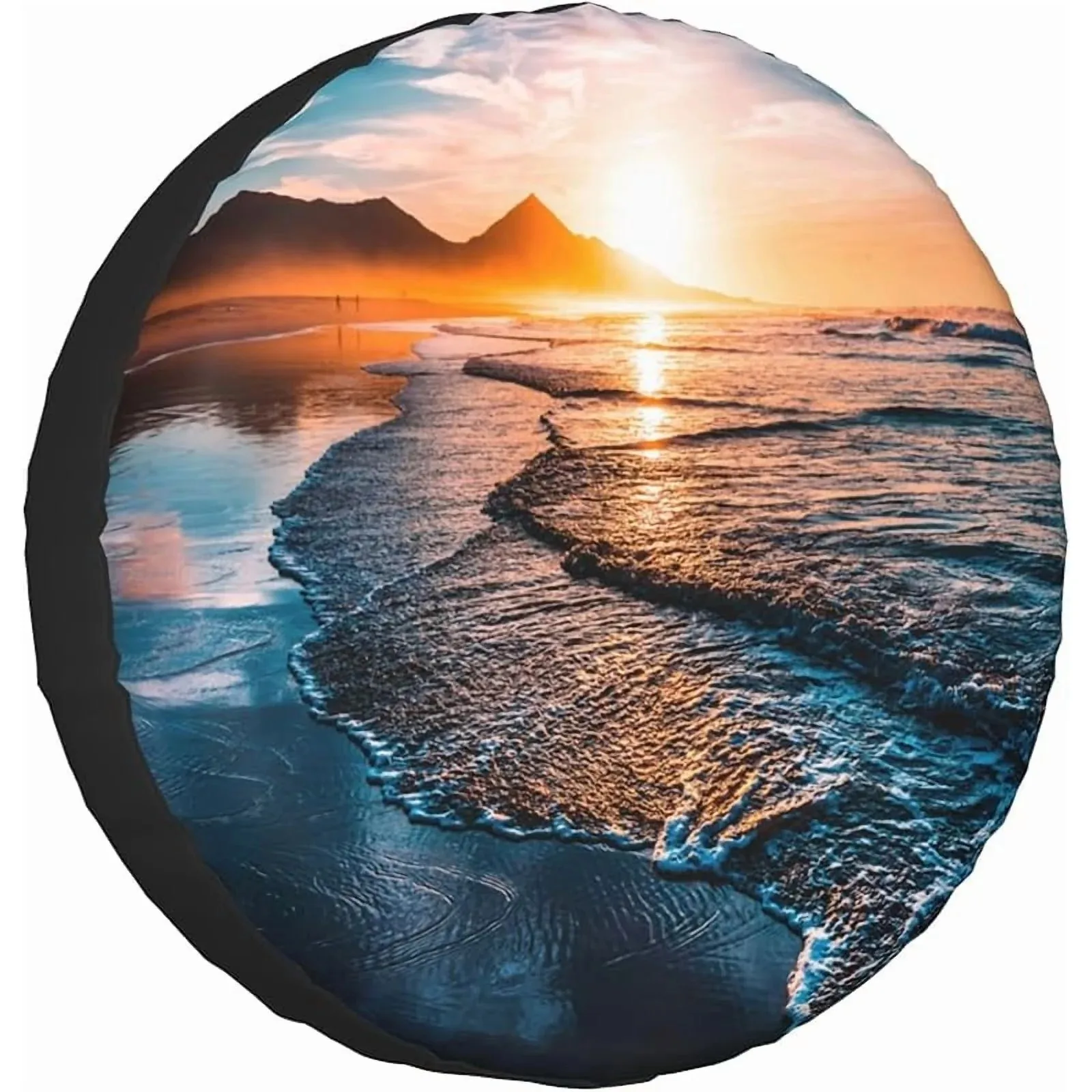 

Чехол для шин Ocean Sunset Waves Round из полиэстера для автодомов, внедорожников, грузовиков и путешествий