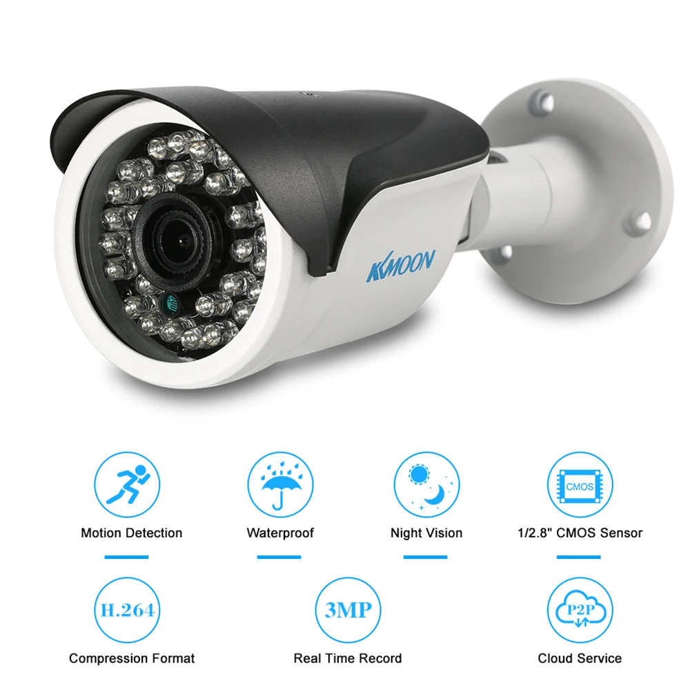 3mp POE IP Camera Waterproof Infrared Night Vision Support P2P Android/iOS APP Motion Detection