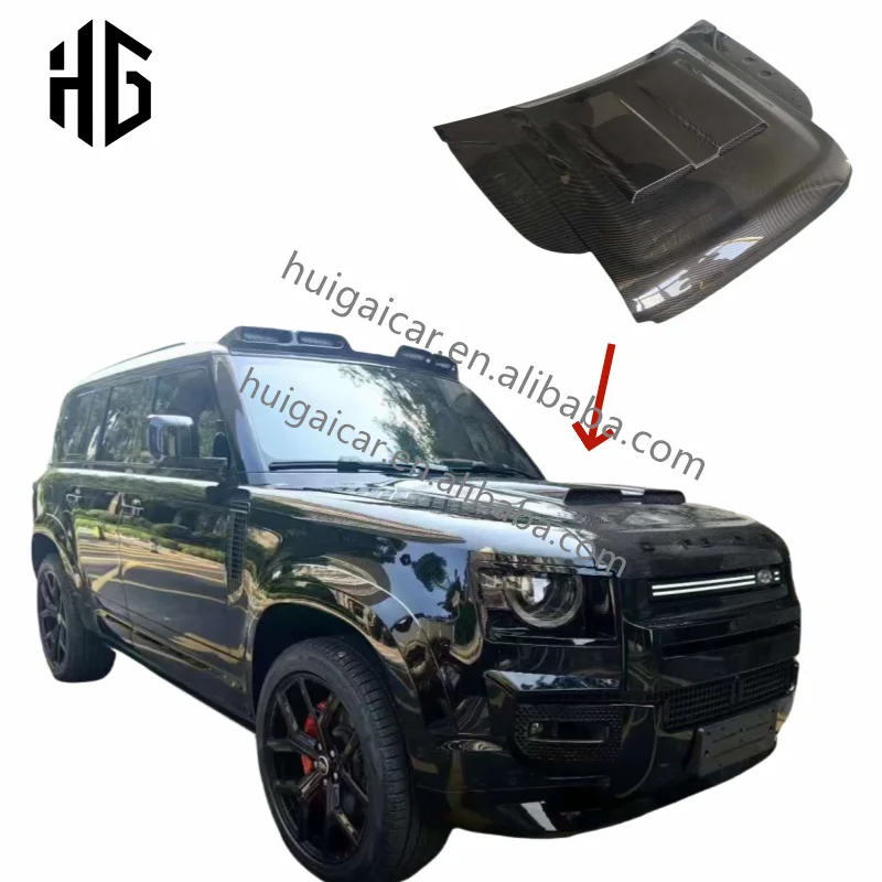 

Upgrade to Kahn Style Real Carbon Fibre Front Hood Car Bonnet Cover for 2020-2023 Land Rover Defender 90 110 130 Engine Hood